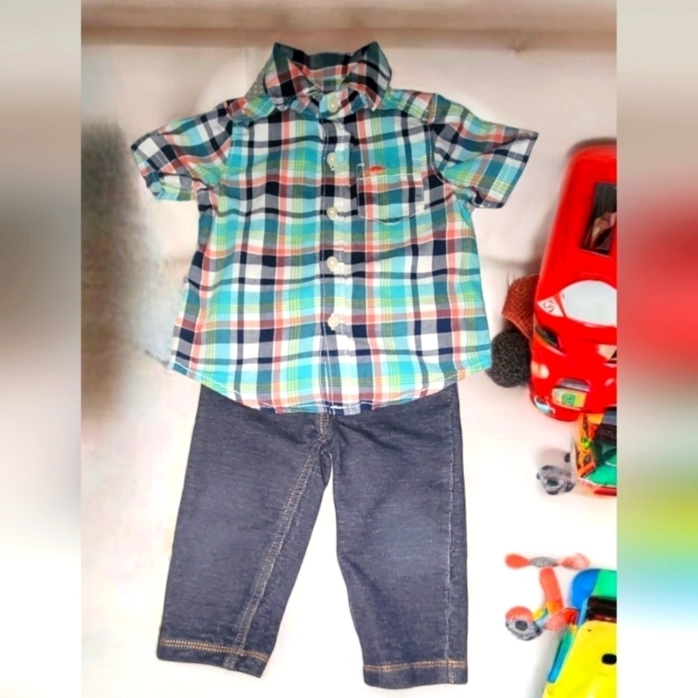 Carter's Infant Boy Matching Short Sleeve Button-down and Denim Leggings